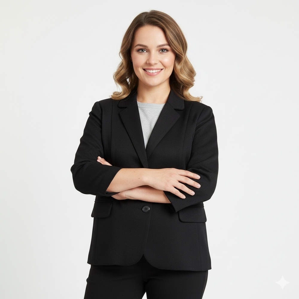 Reitmans Women's Size XL Petite Black 3/4 Sleeves Two Button Lined Blazer